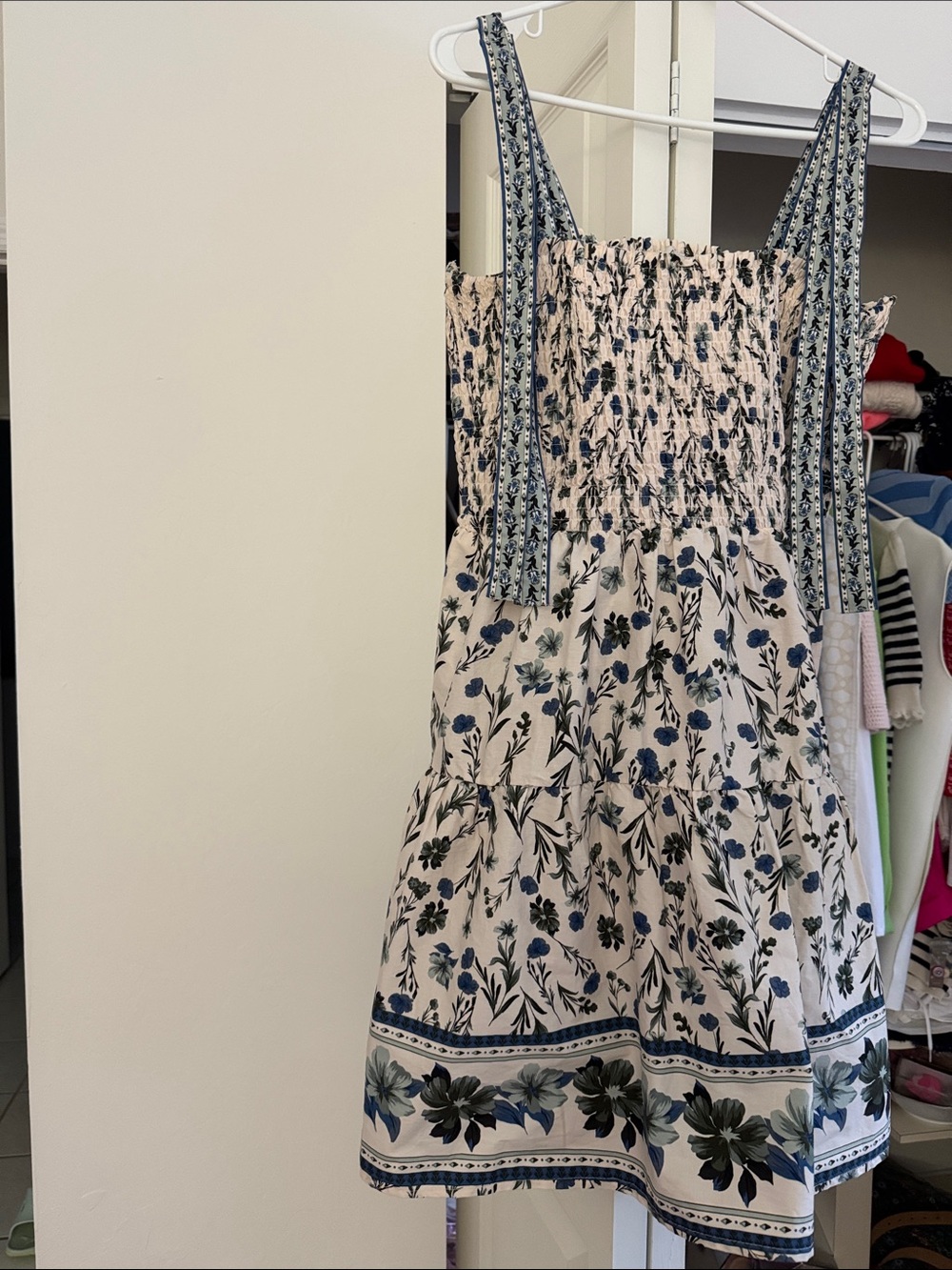 Blue Floral Smocked Sundress